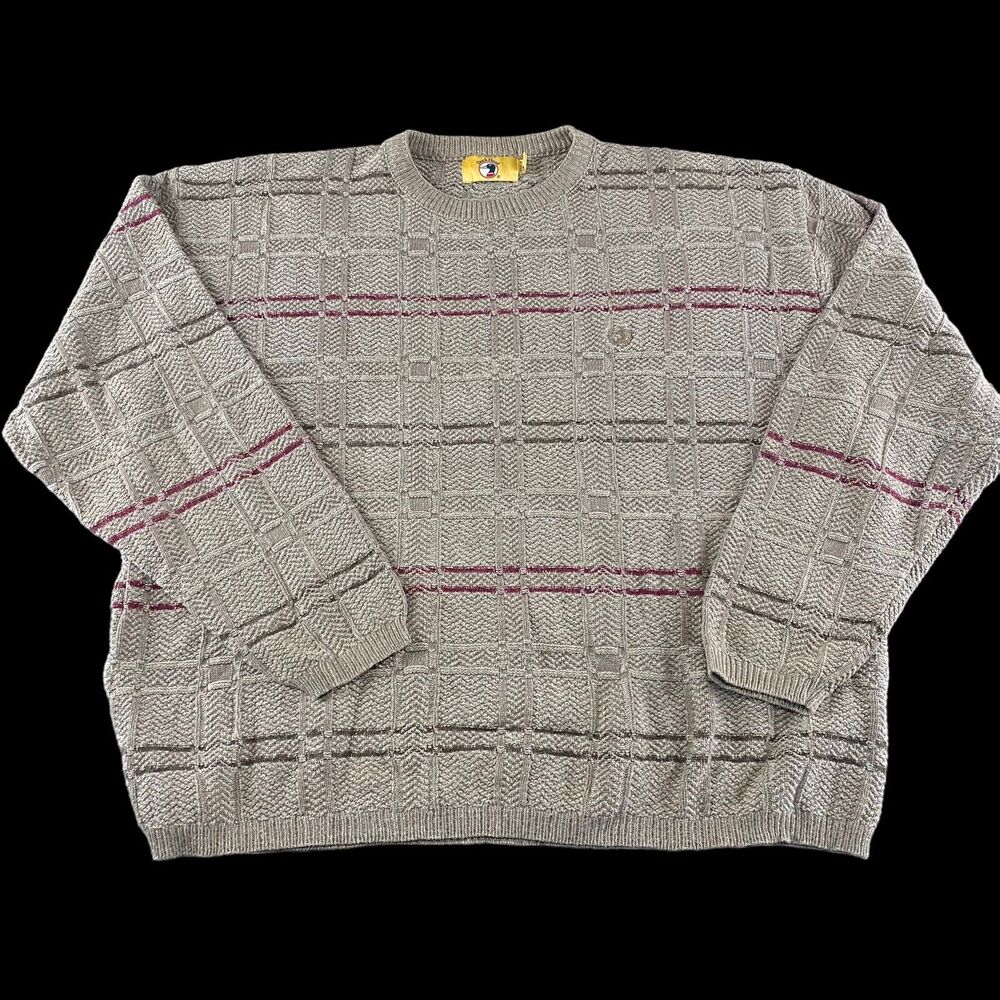 Vintage 90's Duck Head Cable Knit Sweater Mens XL Grey Crew Neck 100% Cotton